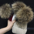 Velvet Fleece Inside Beanies Winter Hats for women 100% Raccoon Fur Pompom Hat Female Twist pattern caps - Starttech Online Market