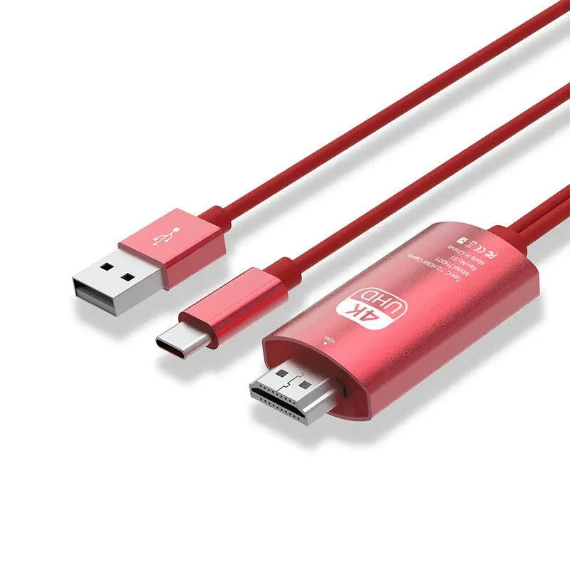 2 In 1 4K@60HZ USB C 3.1 Type-C to HDMI 4K 60Hz 30Hz Adapter Cable with power For MacBook Samsung Huawei USB-C Type C to HDMI - Image