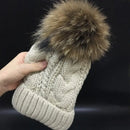 Velvet Fleece Inside Beanies Winter Hats for women 100% Raccoon Fur Pompom Hat Female Twist pattern caps - Starttech Online Market