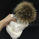 Velvet Fleece Inside Beanies Winter Hats for women 100% Raccoon Fur Pompom Hat Female Twist pattern caps - Starttech Online Market