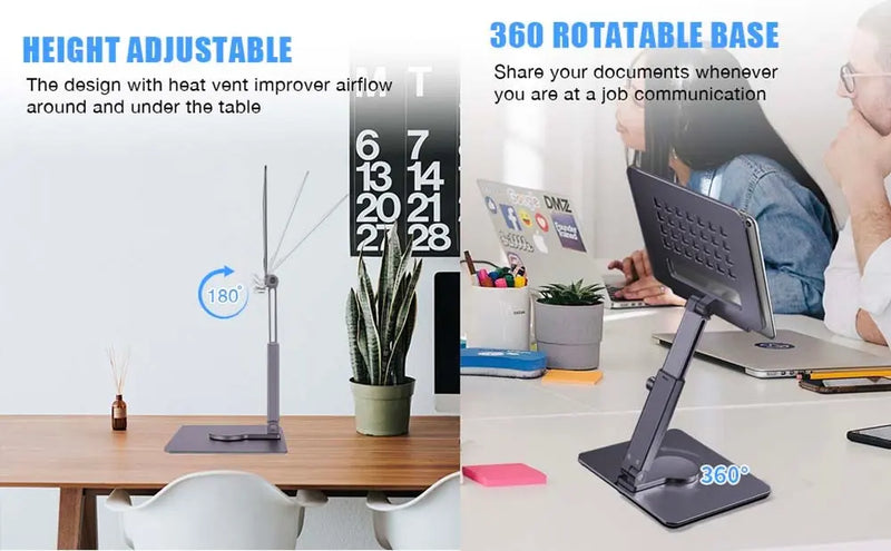 Aluminum Tablet Stand Desk Riser 360° Rotation Multi-Angle Height Adjustable Foldable Holder Dock For Xiaomi iPad Tablet Laptop - Image