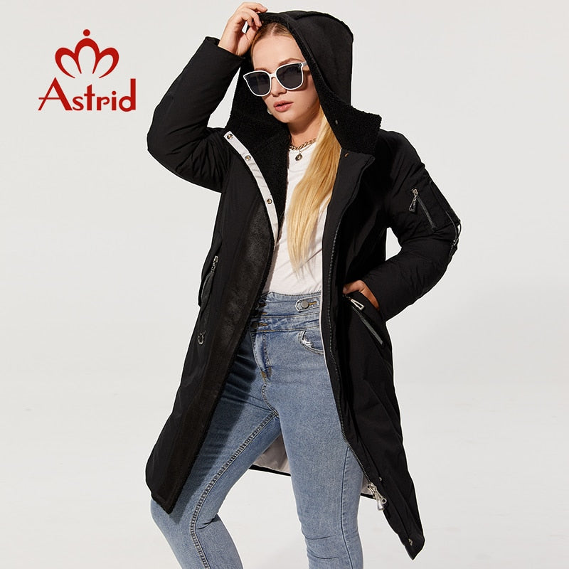 Astrid Winter Women's Parkas Oversize Fashion Thick Cotton Warm Long Jackets Female Coats With Hooded leather Outerwear