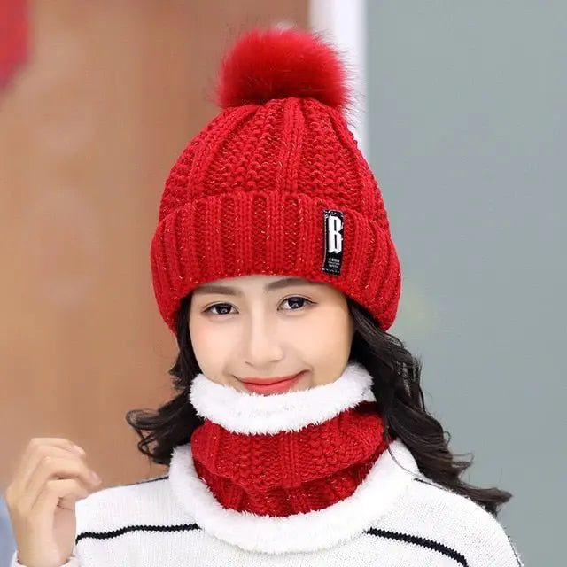 Brand Winter knitted Beanies Hats Women Thick Warm Beanie Skullies Hat Female knit Letter Bonnet Beanie Caps Outdoor Riding Sets - Starttech Online Market