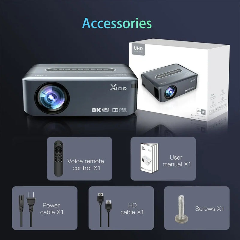 X1 Projectors 4k 8K Supported 9000 Lumen Android 9.0 Wifi 1080P Native Projector Correction Home Theater Projection Device - Image