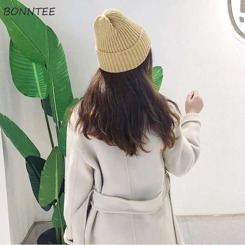 Beanies Women 2019 New Solid Knitted Warm Soft Trendy Hats Simple Korean Style Womens Wool Casual Caps Elegant All-match Beanie - Starttech Online Market