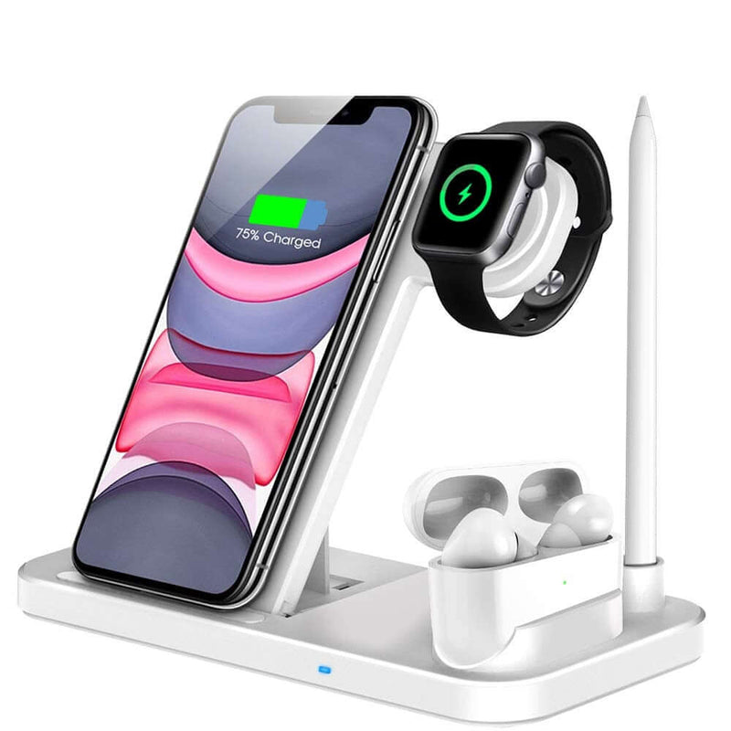 15W Qi Fast Wireless Charger Stand For iPhone 14 13 12 11 8 Apple Watch 4 in 1 Foldable Charging Station for Airpods Pro iWatch - Starttech Online Market