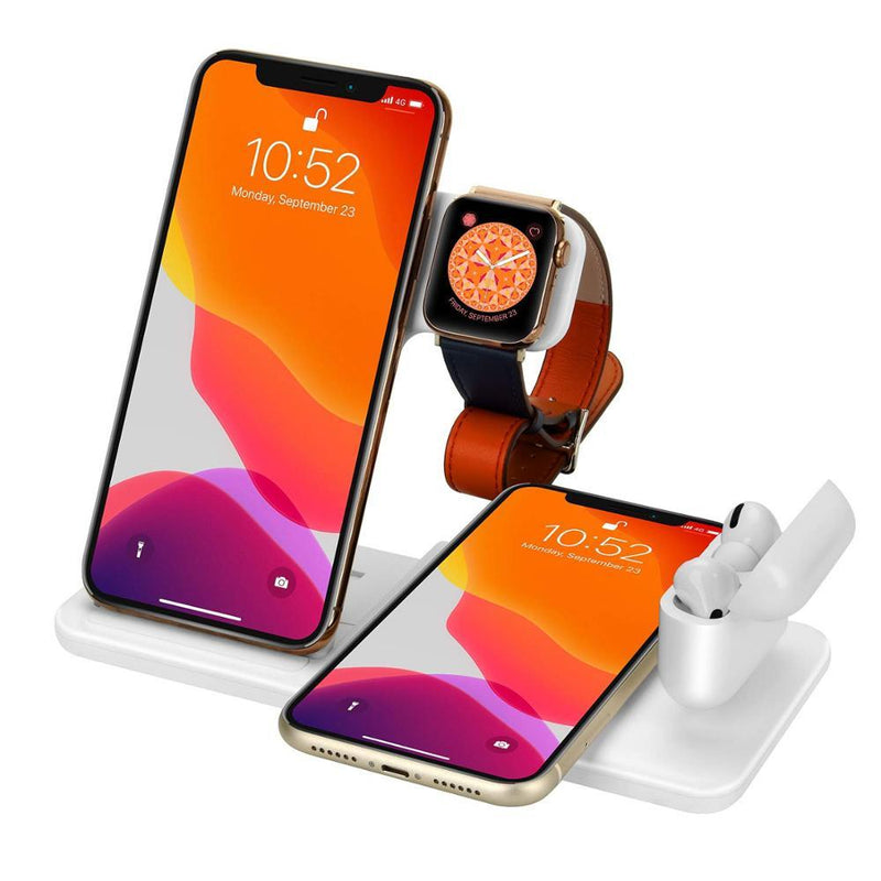 15W Qi Fast Wireless Charger Stand For iPhone 14 13 12 11 8 Apple Watch 4 in 1 Foldable Charging Station for Airpods Pro iWatch - Starttech Online Market