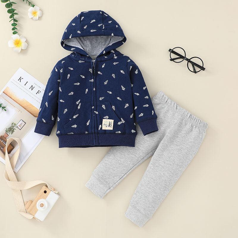 2021 Fall Boy's Sweatshirt Set, Children's Fashion Hooded Zipper Jacket, Trousers Two-Piece Set - Starttech Online Market
