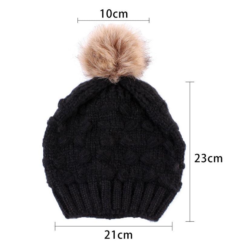 5 Colors Parent-child Caps with Pompon Warm Raccoon Fur Bobble Mommy Beanie Caps Kids Cotton Knitted Mom Baby Hat Winter Caps - Starttech Online Market