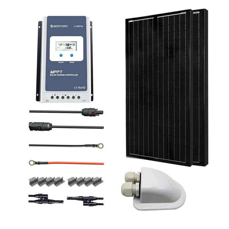 ACOPOWER 12V/24V 200W All Black Mono Solar RV Kits, 30A MPPT Charge Controller - Starttech Online Market