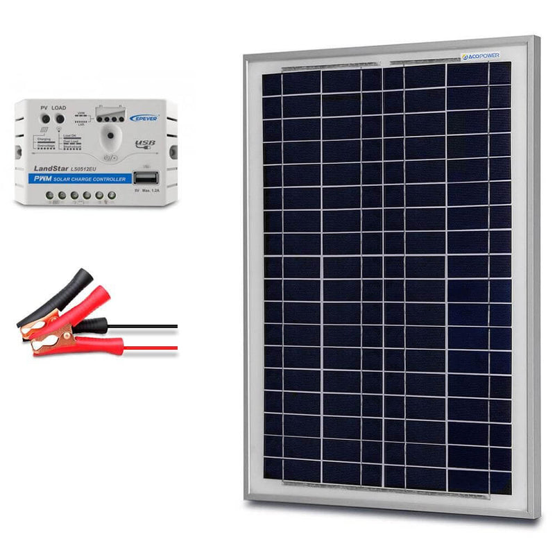 ACOPOWER 25W 12V Solar Charger Kit, 5A Charge Controller with Alligator Clips - Starttech Online Market