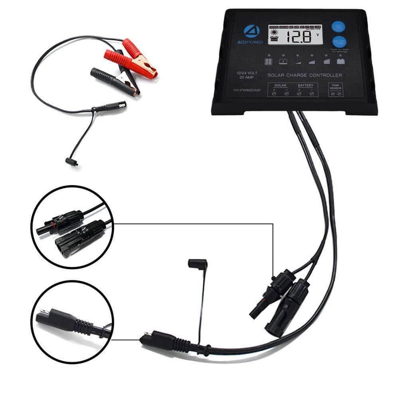 ACOPOWER Waterproof ProteusX 20A PWM Solar Charge Controller with Alligator Clips and MC4 Connectors - Starttech Online Market