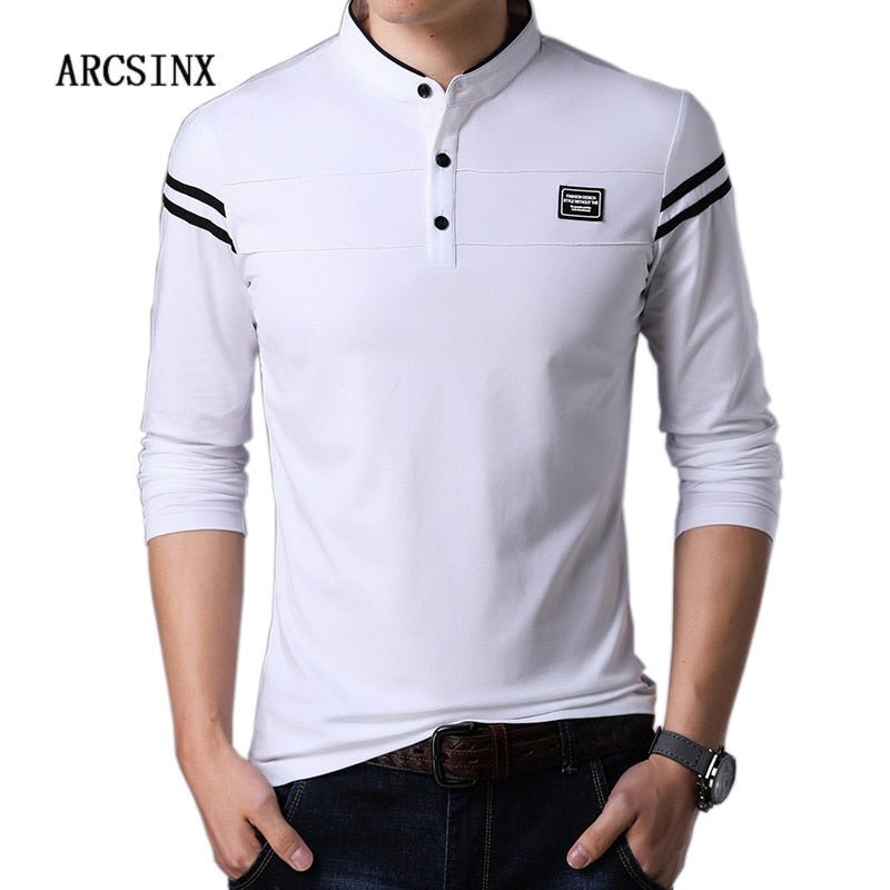 ARCSINX White Polo Shirt Men Long Sleeve High Quality Brand Polo Men Spring Autumn Casual Cotton Big Size Men's Polos Slim Fit - Starttech Online Market