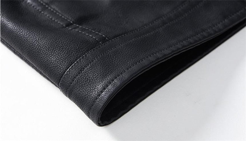 Autumn men's leather jacket motorcycle PU leather jacket solid color collar design coat 4XL - Starttech Online Market