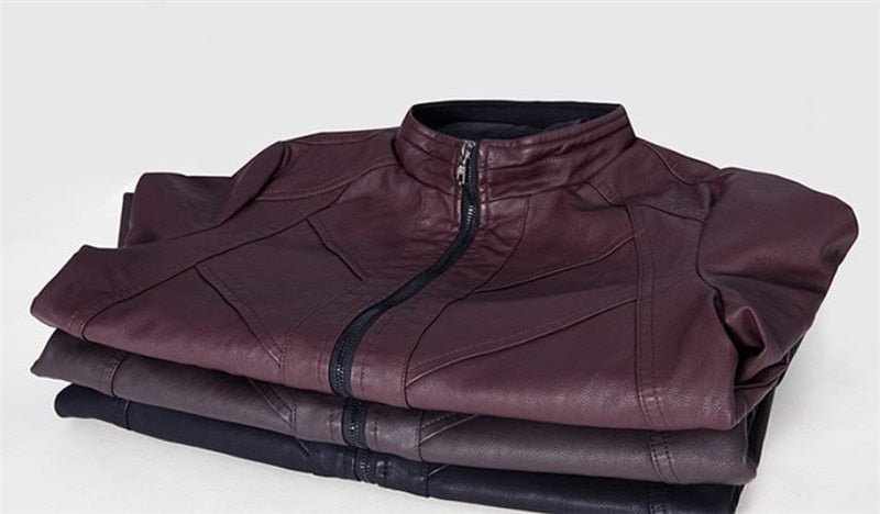 Autumn men's leather jacket motorcycle PU leather jacket solid color collar design coat 4XL - Starttech Online Market