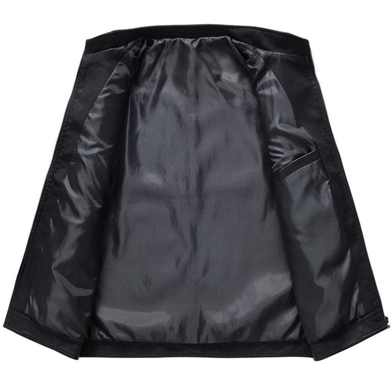 Autumn men's leather jacket motorcycle PU leather jacket solid color collar design coat 4XL - Starttech Online Market