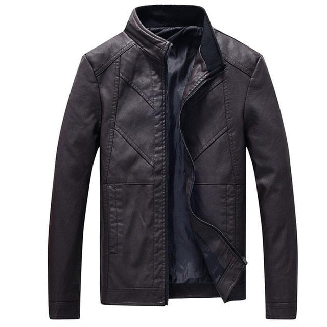Autumn men's leather jacket motorcycle PU leather jacket solid color collar design coat 4XL - Starttech Online Market
