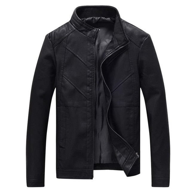 Autumn men's leather jacket motorcycle PU leather jacket solid color collar design coat 4XL - Starttech Online Market