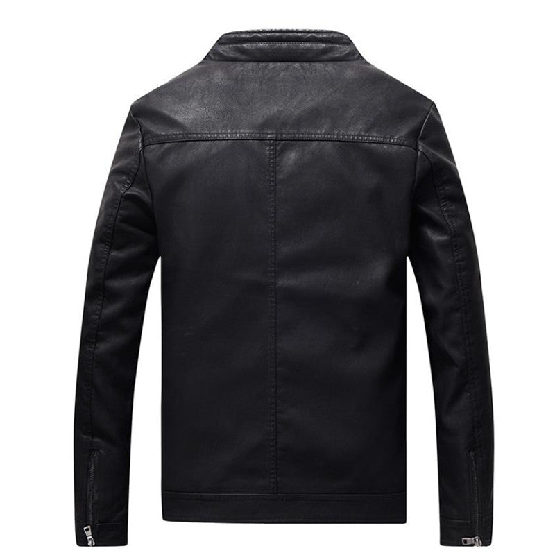 Autumn men's leather jacket motorcycle PU leather jacket solid color collar design coat 4XL - Starttech Online Market