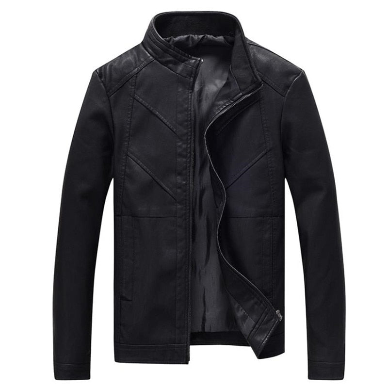 Autumn men's leather jacket motorcycle PU leather jacket solid color collar design coat 4XL - Starttech Online Market