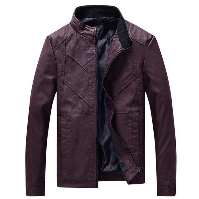 Autumn men's leather jacket motorcycle PU leather jacket solid color collar design coat 4XL - Starttech Online Market