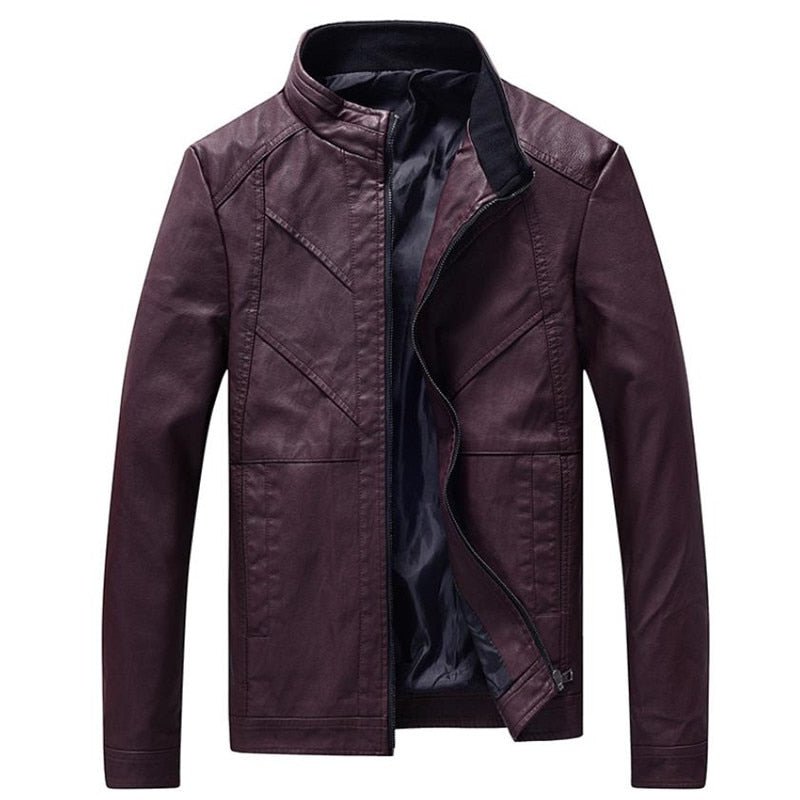 Autumn men's leather jacket motorcycle PU leather jacket solid color collar design coat 4XL - Starttech Online Market