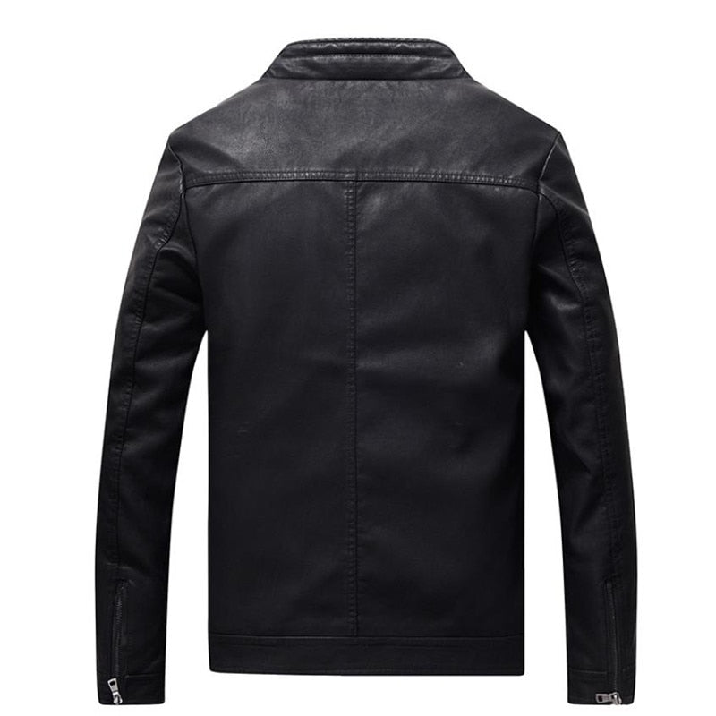 Autumn men's leather jacket motorcycle PU leather jacket solid color collar design coat 4XL - Starttech Online Market