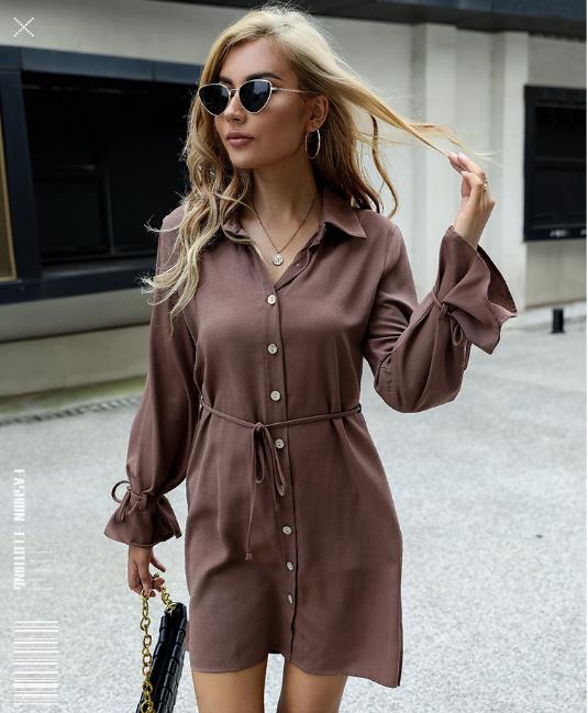 Autumn New Loose Solid Color Lapel With Lace Long Sleeve Shirt Dress - Starttech Online Market