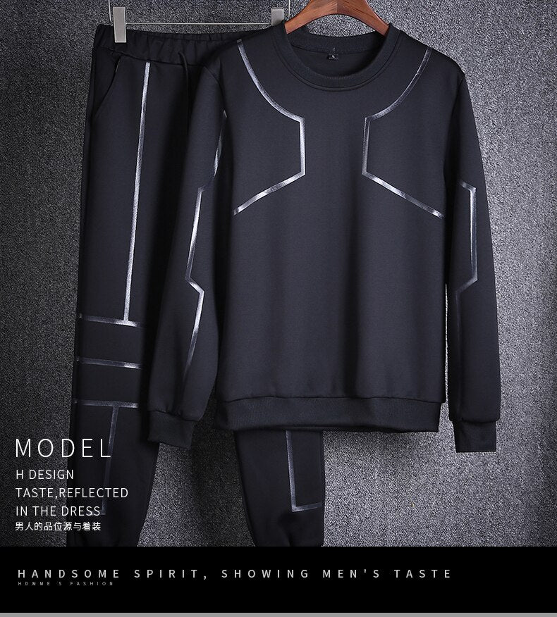 Autumn new O neck long sleeved tracksuit men sweater suit Men's trend trousers sports two-piece set mens tracksuit - Starttech Online Market