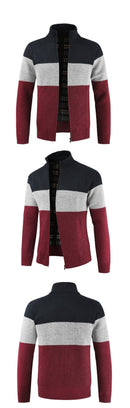 Autumn Winter Sweater Men's Patchwork Stand Collar Fleece Warm Windbreaker Cardigan Men Sweatercoat M-XXXL - Starttech Online Market