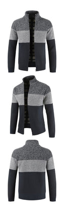 Autumn Winter Sweater Men's Patchwork Stand Collar Fleece Warm Windbreaker Cardigan Men Sweatercoat M-XXXL - Starttech Online Market