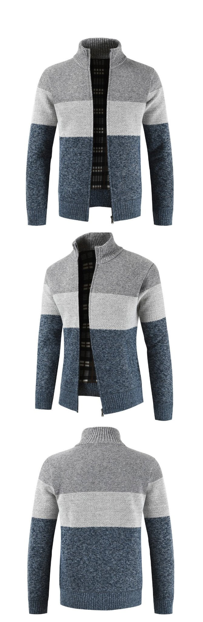 Autumn Winter Sweater Men's Patchwork Stand Collar Fleece Warm Windbreaker Cardigan Men Sweatercoat M-XXXL - Starttech Online Market