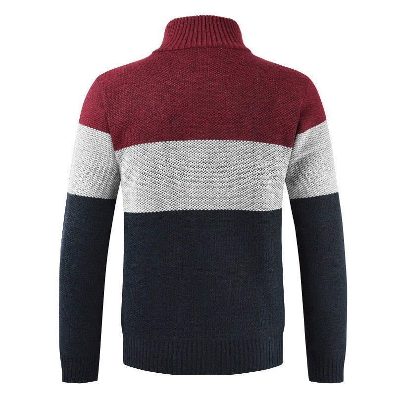 Autumn Winter Sweater Men's Patchwork Stand Collar Fleece Warm Windbreaker Cardigan Men Sweatercoat M-XXXL - Starttech Online Market