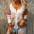 Autumn/Winter New Cardigan Tie Sweater Long-Sleeved Contrast Stitching Ladies Jacket - Starttech Online Market