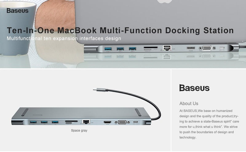 Baseus 11in1 Multi USB C HUB Type C to HDMI VGA RJ45 Multi Ports USB 3.0 USB3.0 Type-C Splitter for Macbook Pro Air USB-C HUB - Starttech Online Market