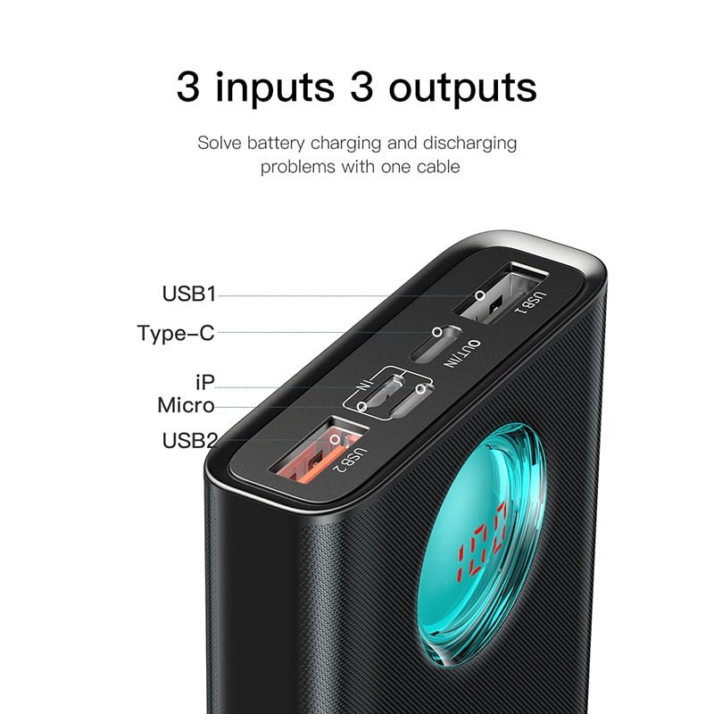 Baseus 20000mAh Power Bank For iPhone Samsung Huawei Type C PD Fast Charging + Quick Charge 3.0 USB Powerbank External Battery - Starttech Online Market