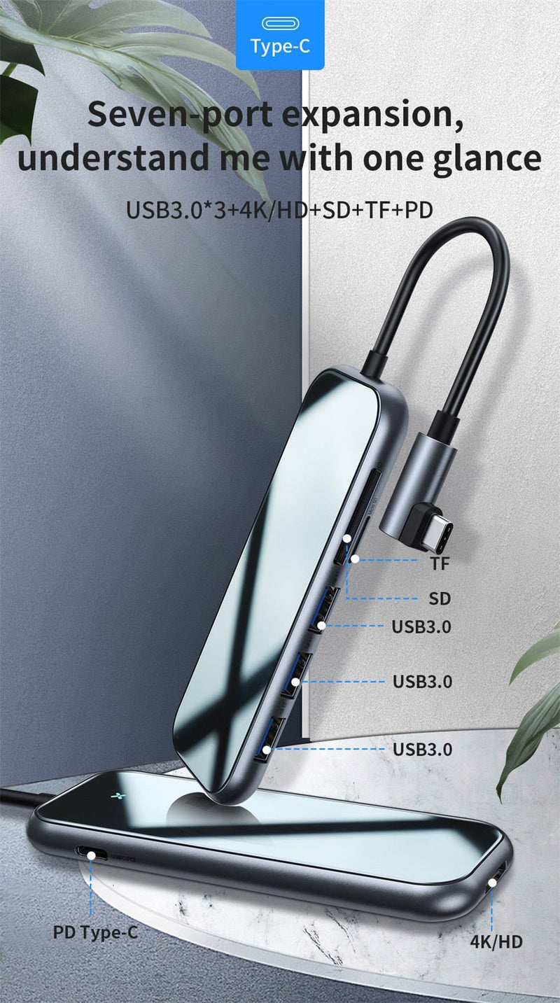 Baseus USB C HUB to USB 3.0 HDMI RJ45 Adapter for MacBook Pro Air Multi Type C HUB with Wireless Charge for iWatch USB-C HUB - Starttech Online Market