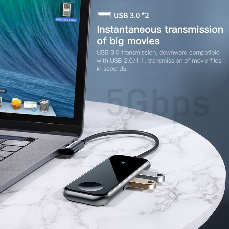 Baseus USB C HUB to USB 3.0 HDMI RJ45 Adapter for MacBook Pro Air Multi Type C HUB with Wireless Charge for iWatch USB-C HUB - Starttech Online Market