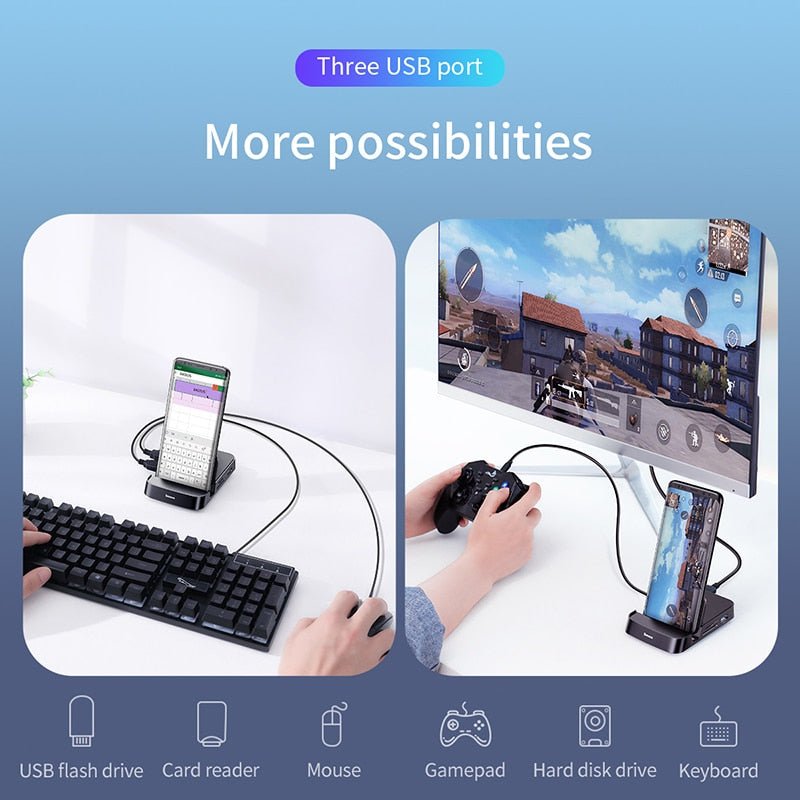 Baseus USB Type C HUB Docking Station For Samsung S10 S9 Dex Pad Station USB-C to HDMI Dock Power Adapter For Huawei P30 P20 Pro - Starttech Online Market