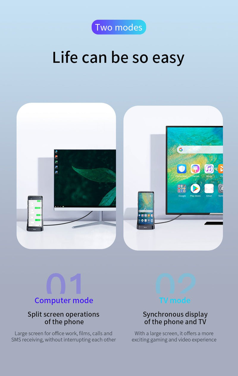 Baseus USB Type C HUB Docking Station For Samsung S10 S9 Dex Pad Station USB-C to HDMI Dock Power Adapter For Huawei P30 P20 Pro - Starttech Online Market