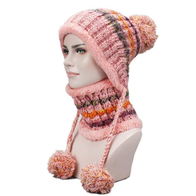 Beanies Knitted Skullies Hats Two-piece Scarf Set Women's Hat Autumn And Winter Warm Unisex Solid Colour Striped - Starttech Online Market