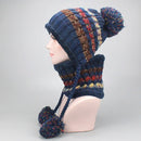 Beanies Knitted Skullies Hats Two-piece Scarf Set Women's Hat Autumn And Winter Warm Unisex Solid Colour Striped - Starttech Online Market