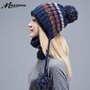 Beanies Knitted Skullies Hats Two-piece Scarf Set Women's Hat Autumn And Winter Warm Unisex Solid Colour Striped - Starttech Online Market