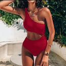 Bikini Ladies One Shoulder One Piece High Waist Solid Color - Starttech Online Market