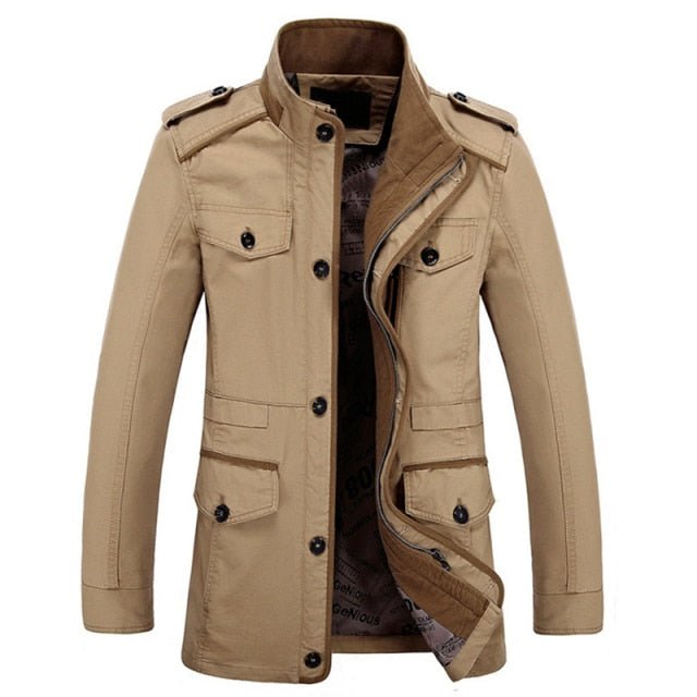 Brand Men's Casual Jacket Windbreaker Oversized 6XL Autumn Washed Cotton Classic Long Clothing Trench Coat - Starttech Online Market