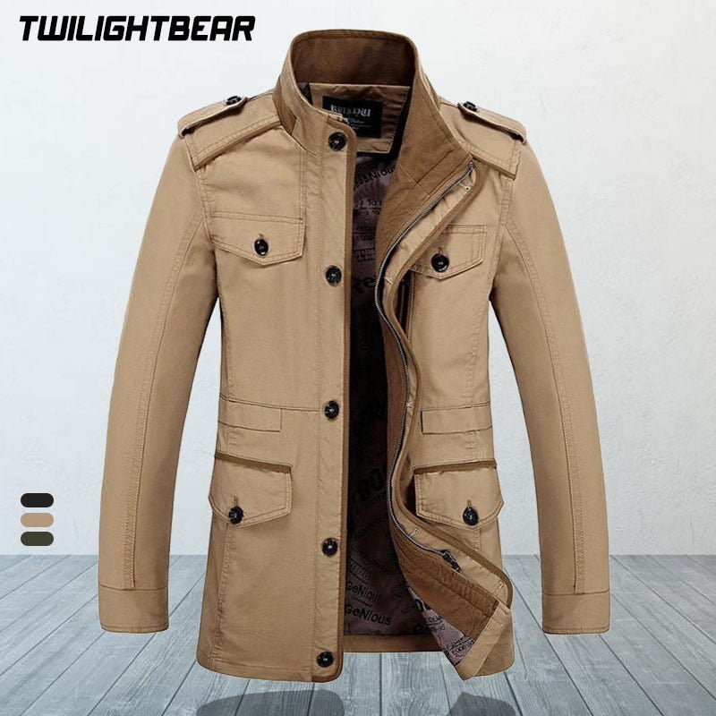 Brand Men's Casual Jacket Windbreaker Oversized 6XL Autumn Washed Cotton Classic Long Clothing Trench Coat - Starttech Online Market