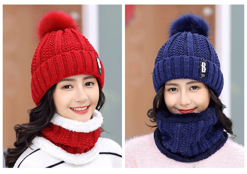 Brand Winter knitted Beanies Hats Women Thick Warm Beanie Skullies Hat Female knit Letter Bonnet Beanie Caps Outdoor Riding Sets - Starttech Online Market