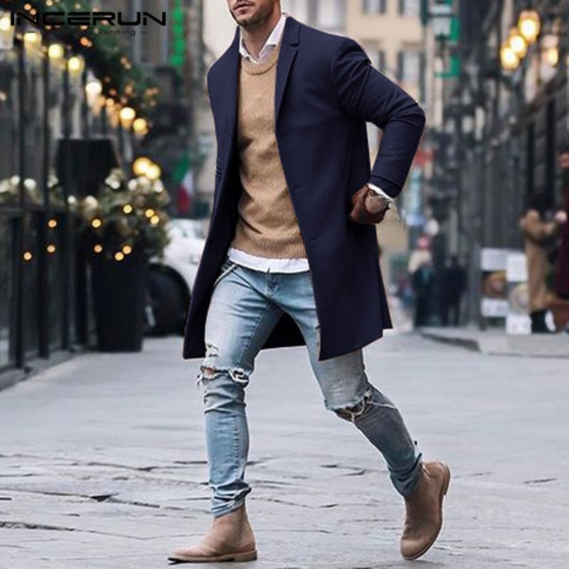 British Style Men's Long Jackets Coats Classic Jackets Trench Winter Clothes Solid Slim Fit Gentleman Outwear Hombre Masculino - Starttech Online Market