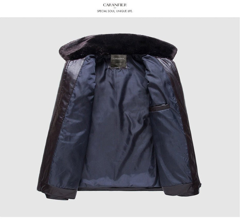 CARANFIER New Winter Motorcycle Leather Jacket Men Windbreaker PU Warm Outwear - Starttech Online Market
