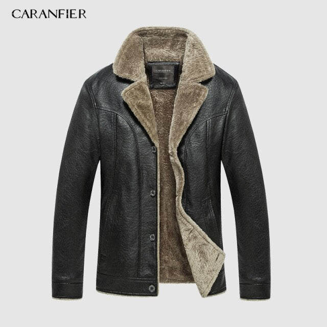 CARANFIER New Winter Motorcycle Leather Jacket Men Windbreaker PU Warm Outwear - Starttech Online Market